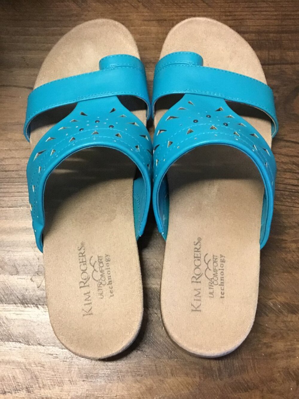 Kim Rogers - Turquoise Comfort Sandals - Ultra Comfort Wedge Slides - Size 8.5 M - Picture 2 of 9